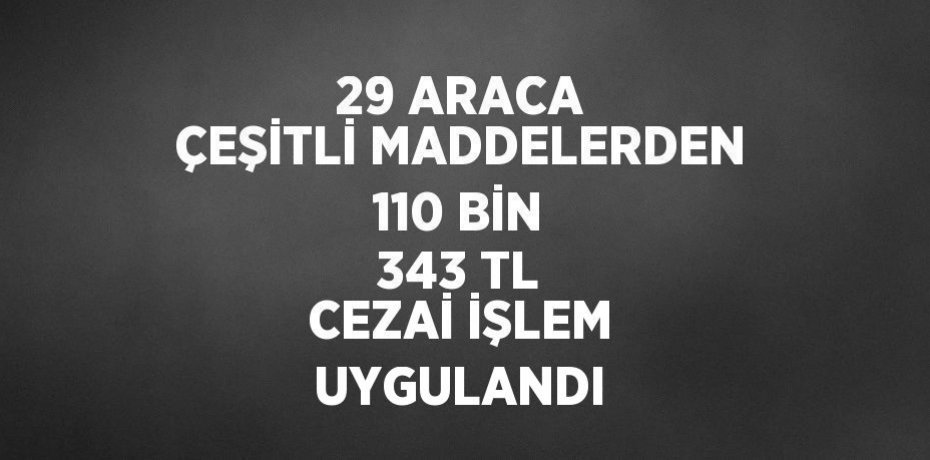 29 ARACA ÇEŞİTLİ MADDELERDEN 110 BİN 343 TL CEZAİ İŞLEM UYGULANDI