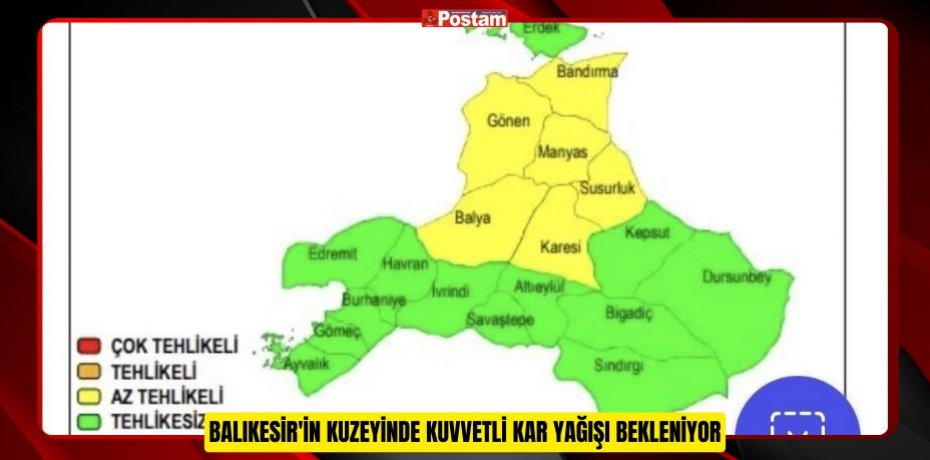 Balıkesir'in kuzeyinde kuvvetli kar yağışı bekleniyor