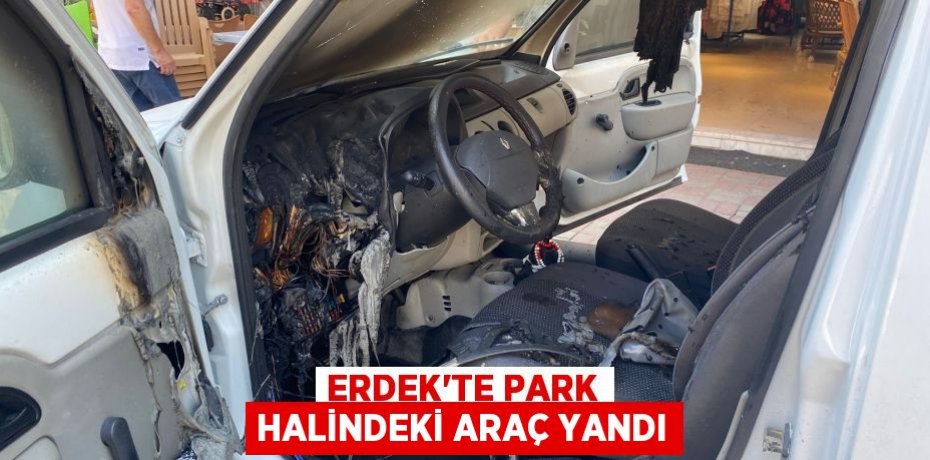 Erdek'te park halindeki araç yandı