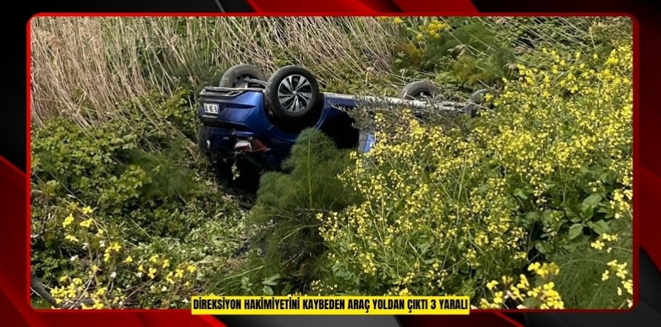 Direksiyon hakimiyetini kaybeden araç yoldan çıktı: 3 yaralı  