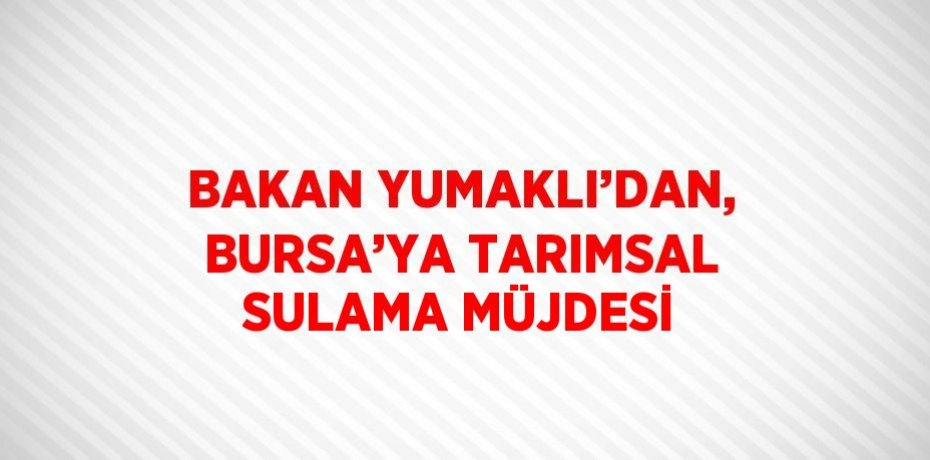 BAKAN YUMAKLI’DAN, BURSA’YA TARIMSAL SULAMA MÜJDESİ
