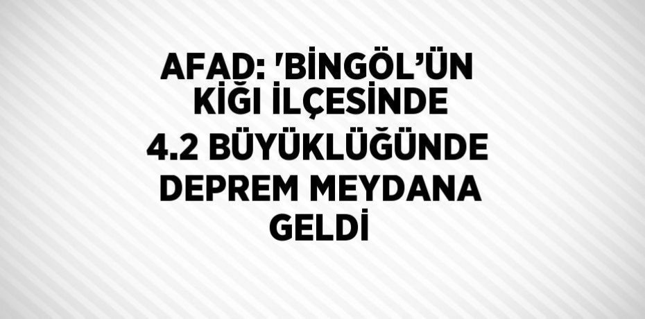 AFAD: 'BİNGÖL’ÜN KİĞI İLÇESİNDE 4.2 BÜYÜKLÜĞÜNDE DEPREM MEYDANA GELDİ