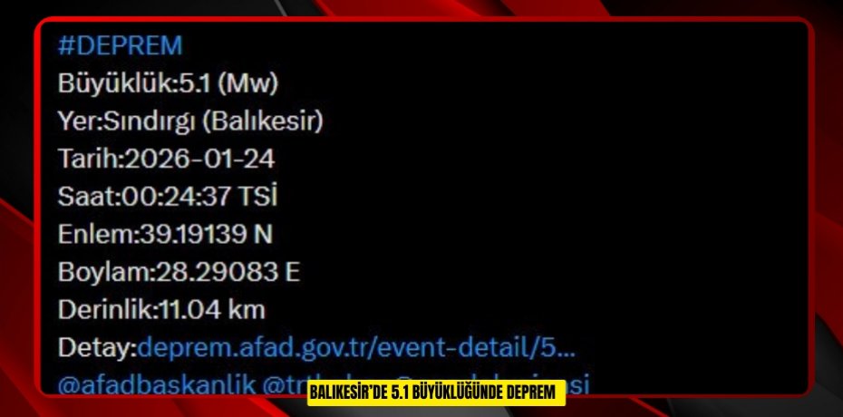 Balıkesir’de 5.1 büyüklüğünde deprem  