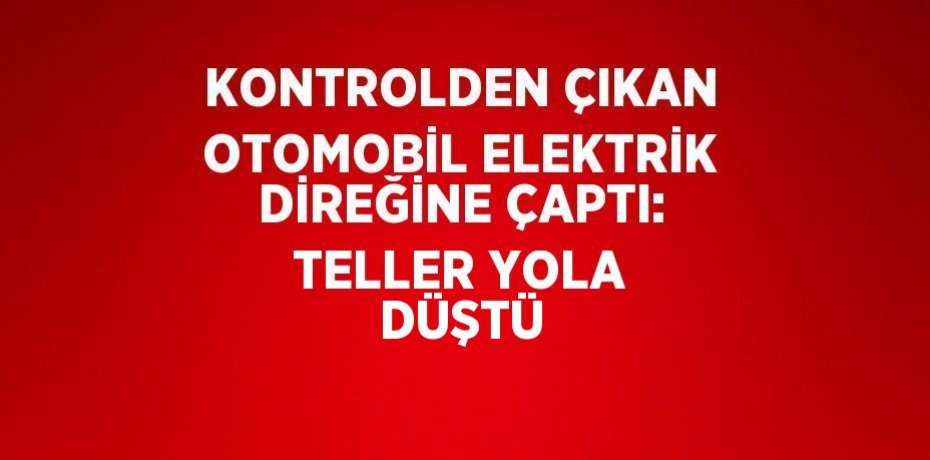 KONTROLDEN ÇIKAN OTOMOBİL ELEKTRİK DİREĞİNE ÇAPTI: TELLER YOLA DÜŞTÜ