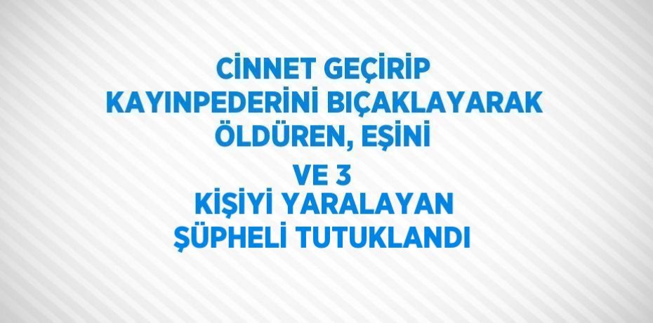 CİNNET GEÇİRİP KAYINPEDERİNİ BIÇAKLAYARAK ÖLDÜREN, EŞİNİ VE 3 KİŞİYİ YARALAYAN ŞÜPHELİ TUTUKLANDI