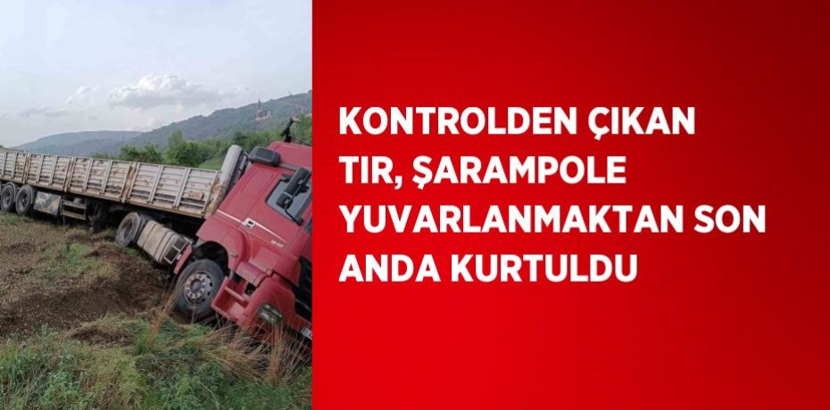 KONTROLDEN ÇIKAN TIR, ŞARAMPOLE YUVARLANMAKTAN SON ANDA KURTULDU