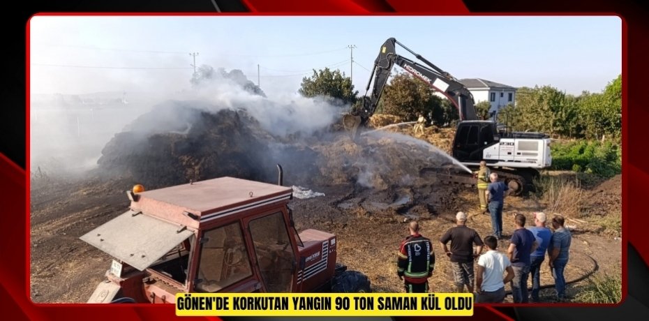 Gönen'de korkutan yangın: 90 ton saman kül oldu  