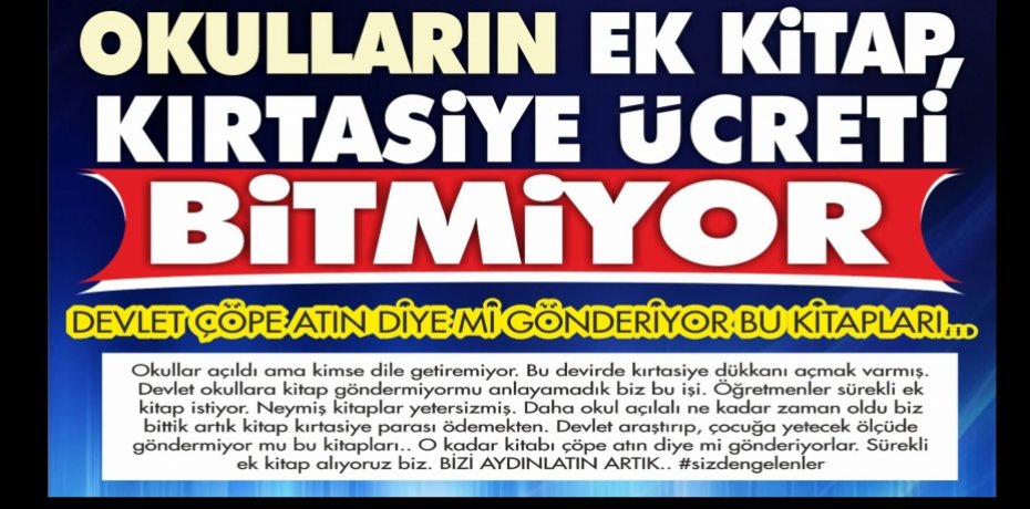 OKULLARIN EK KİTAP, KIRTASİYE ÜCRETİ BİTMİYOR