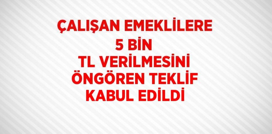ÇALIŞAN EMEKLİLERE 5 BİN TL VERİLMESİNİ ÖNGÖREN TEKLİF KABUL EDİLDİ