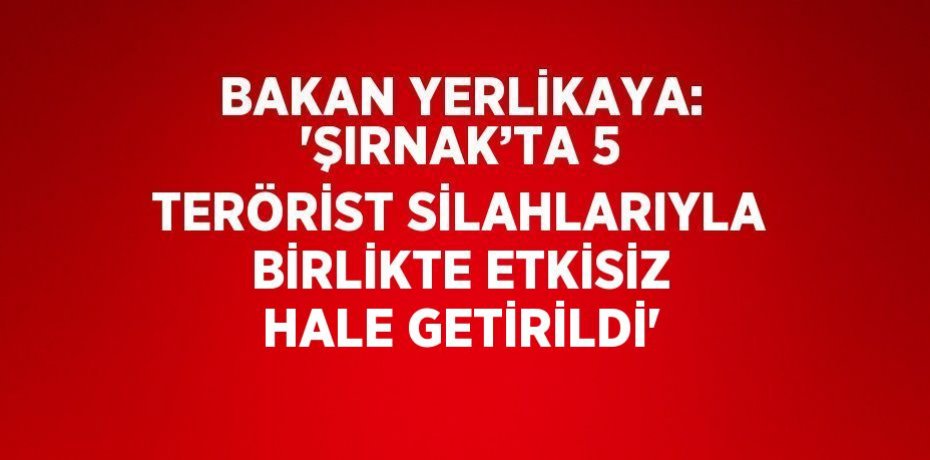 BAKAN YERLİKAYA: 'ŞIRNAK’TA 5 TERÖRİST SİLAHLARIYLA BİRLİKTE ETKİSİZ HALE GETİRİLDİ'