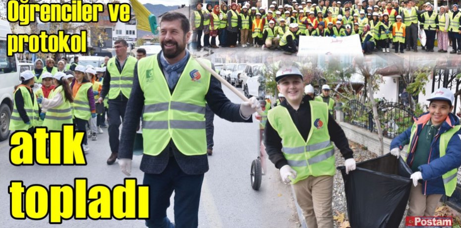 Öğrenciler ve protokol atık topladı
