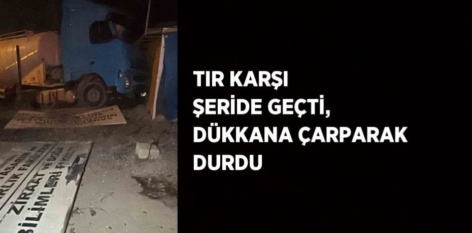 TIR KARŞI ŞERİDE GEÇTİ, DÜKKANA ÇARPARAK DURDU
